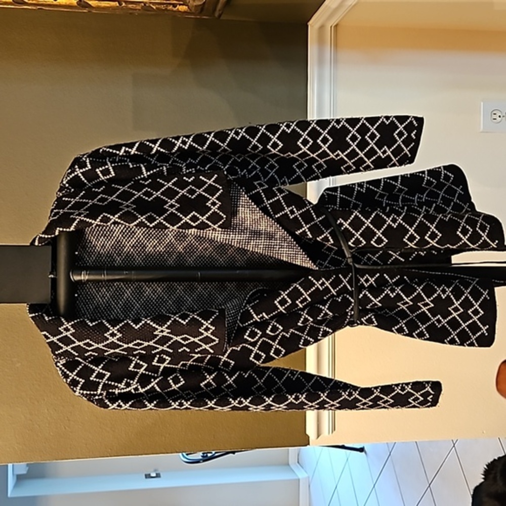 Ava Couture Belted Diamond Pattern Cardigan Sweater Jacket Women's sz M